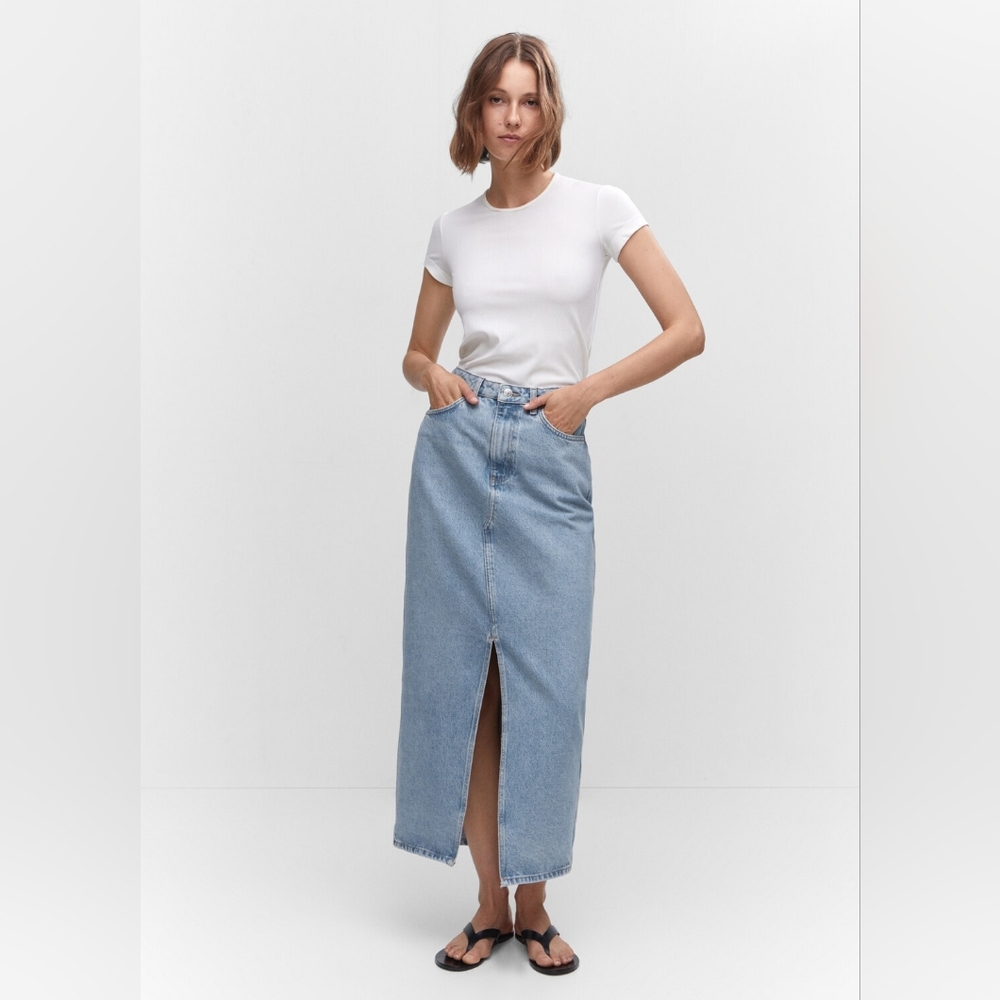 NWT Mango Denim Midi Skirt With Slit